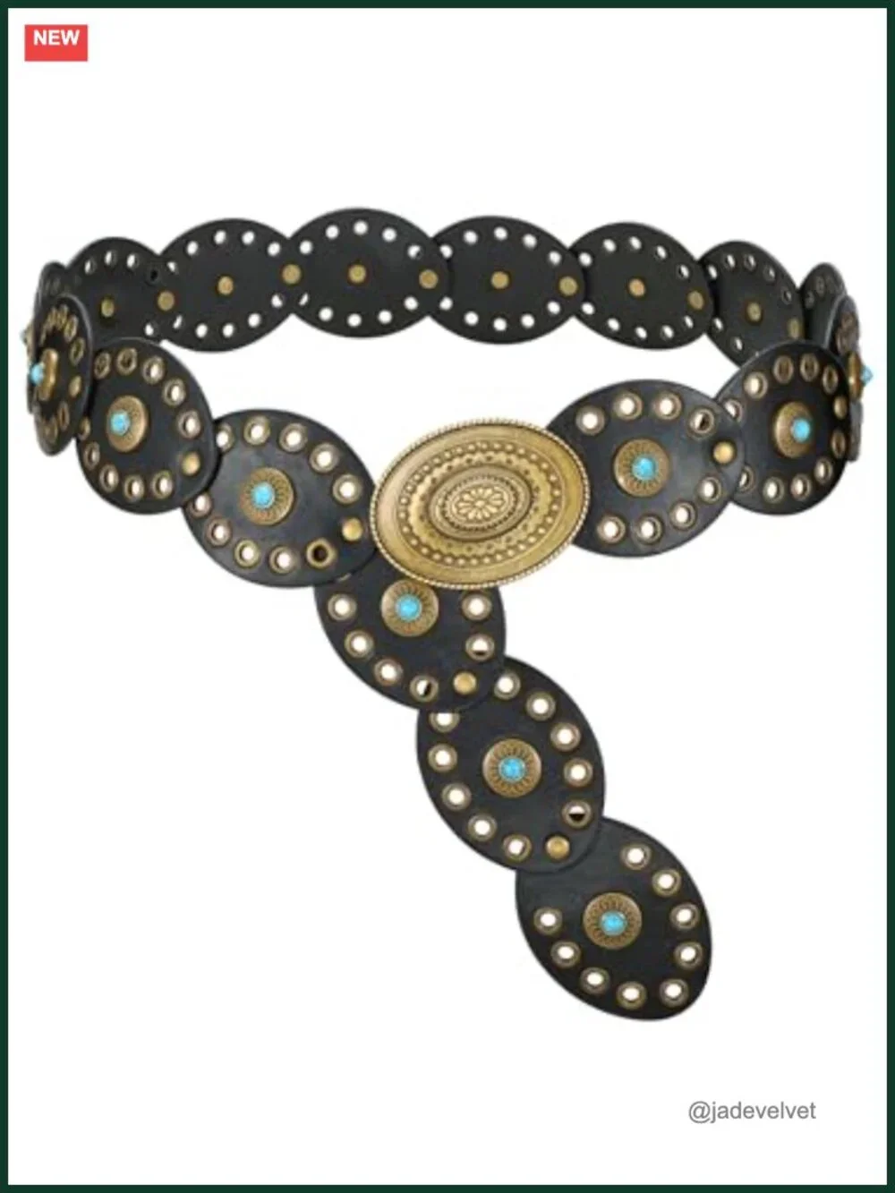Faux Leather Western Disc Belt with Turquoise Concho Vintage Cowgirl Accessory